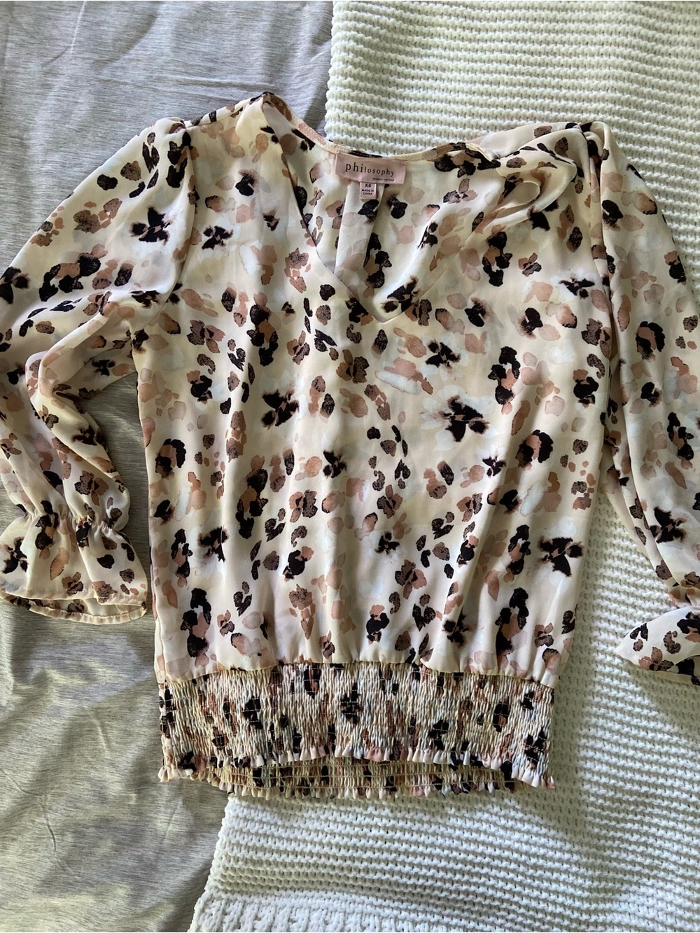 Philosophy Cream Blouse with Brown & Black Abstract Print